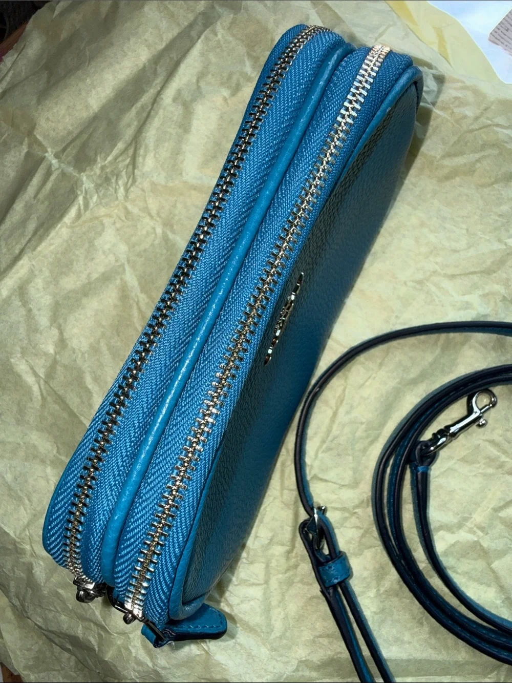 Coach Pebbled Leather Crossbody in Bright Blue